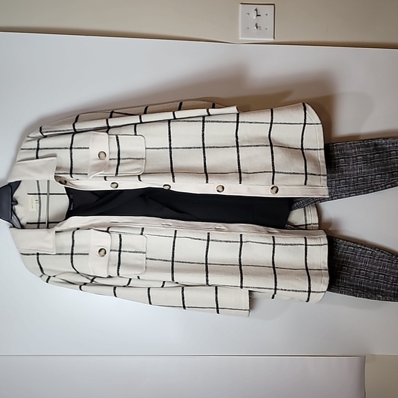 Nordstrom Melloday Ivory & Black Grid like patternJacket with Side Seam Pockets - Picture 16 of 16